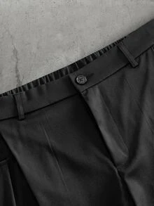 HIMLAND Men's Oatmeal High-Waisted Pleated Wide-Leg Trousers With Clean Front Drape. Structured Flowing Silhouette In Mid-Weight Suiting Blend. Black Pants - Black - View 3