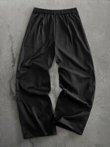 HIMLAND Men's Oatmeal High-Waisted Pleated Wide-Leg Trousers With Clean Front Drape. Structured Flowing Silhouette In Mid-Weight Suiting Blend. Black Pants - Black - View 2