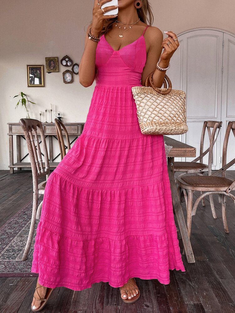 Breezaya Vestido de estilo vintage campestre con lazo en capas y patchwork, adecuado para cumpleaños, invitado de boda - Rosa Fucsia - Añade 3