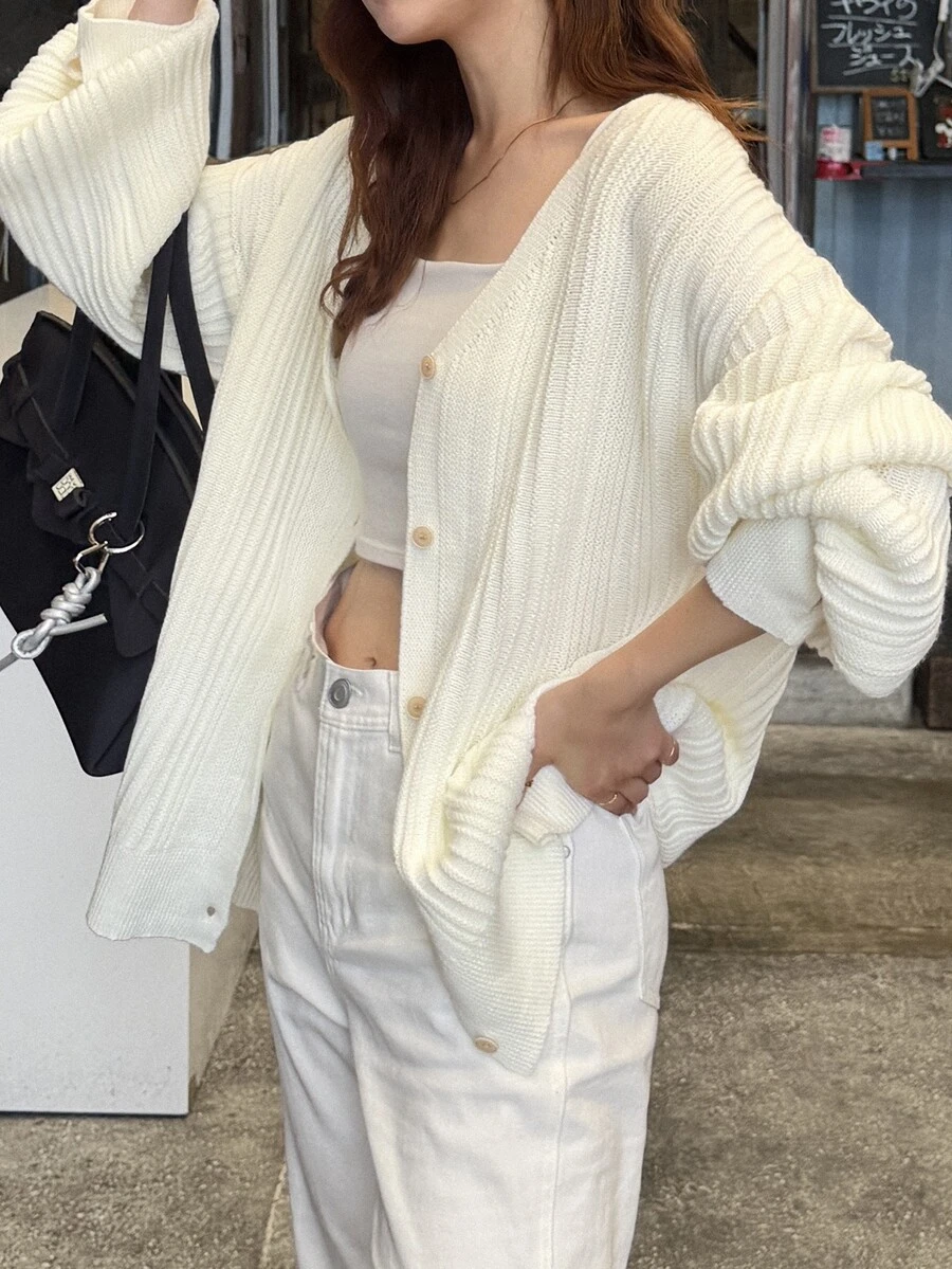 FRIFUL Women's Korean Style Solid Color Cardigan, Autumn Outfit - Beige - View 1