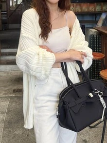 FRIFUL Women's Korean Style Solid Color Cardigan, Autumn Outfit - Beige - View 6