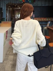 FRIFUL Women's Korean Style Solid Color Cardigan, Autumn Outfit - Beige - View 2