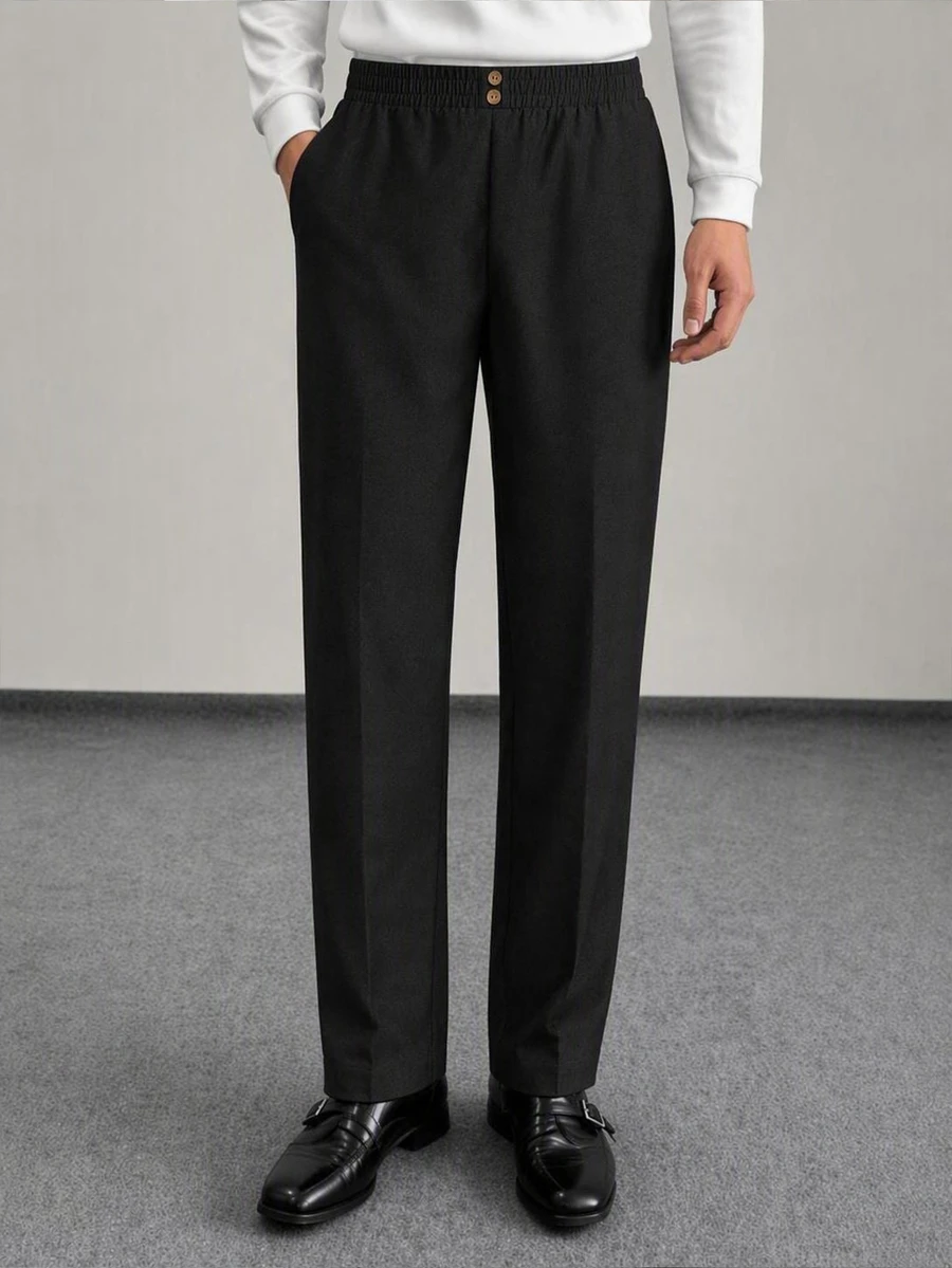 HIMLAND Men's Woven Fashion Casual Loose Straight Leg Pants With Elastic Waistband, Solid Color, Youthful Style