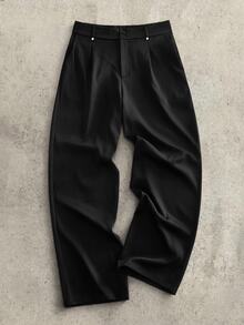 HIMLAND Men's Solid Color Pleated Casual Loose Fit Dress Pants Vacation Black Autumn - Black - View 2