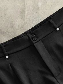 HIMLAND Men's Solid Color Pleated Casual Loose Fit Dress Pants Vacation Black Autumn - Black - View 4