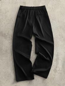 HIMLAND Men's Solid Color Pleated Casual Loose Fit Dress Pants Vacation Black Autumn - Black - View 3