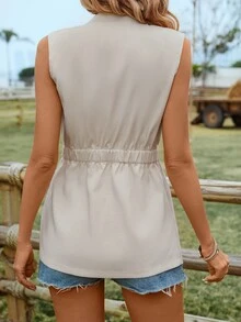 SHEIN Chaleco Sin Mangas Con Botones De Tela Para Mujer - Albaricoque - Ver 2