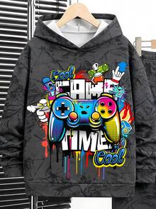 Setelan 2 Potong Sweatshirt Lengan Panjang Minimalis Kasual Nyaman untuk Anak Laki-Laki Remaja, Cocok untuk Musim Gugur/Dingin, Motif Kartun - MultiWarna - View 6