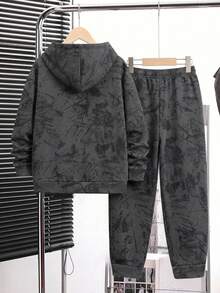 Setelan 2 Potong Sweatshirt Lengan Panjang Minimalis Kasual Nyaman untuk Anak Laki-Laki Remaja, Cocok untuk Musim Gugur/Dingin, Motif Kartun - MultiWarna - View 2
