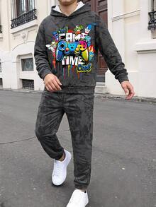 Setelan 2 Potong Sweatshirt Lengan Panjang Minimalis Kasual Nyaman untuk Anak Laki-Laki Remaja, Cocok untuk Musim Gugur/Dingin, Motif Kartun - MultiWarna - View 1