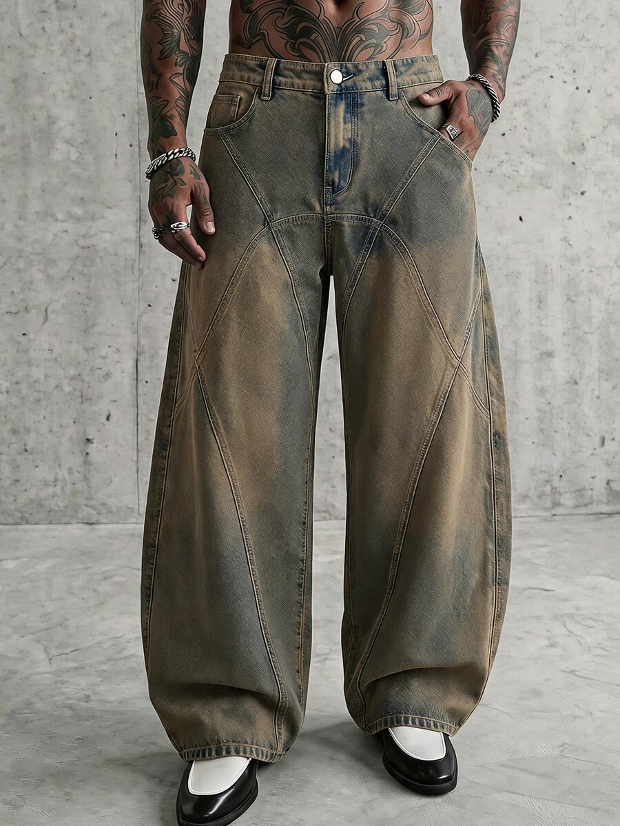 AXEPEAK Quần dài thời trang nam phong cách vintage giặt wash - Màu Khaki - Xem 1
