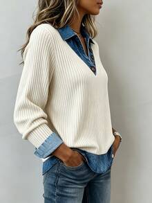 Trelyra Casual Women's Colorblock Patchwork Long Sleeve Top - Multicolor - View 3