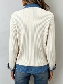 Trelyra Casual Women's Colorblock Patchwork Long Sleeve Top - Multicolor - View 2