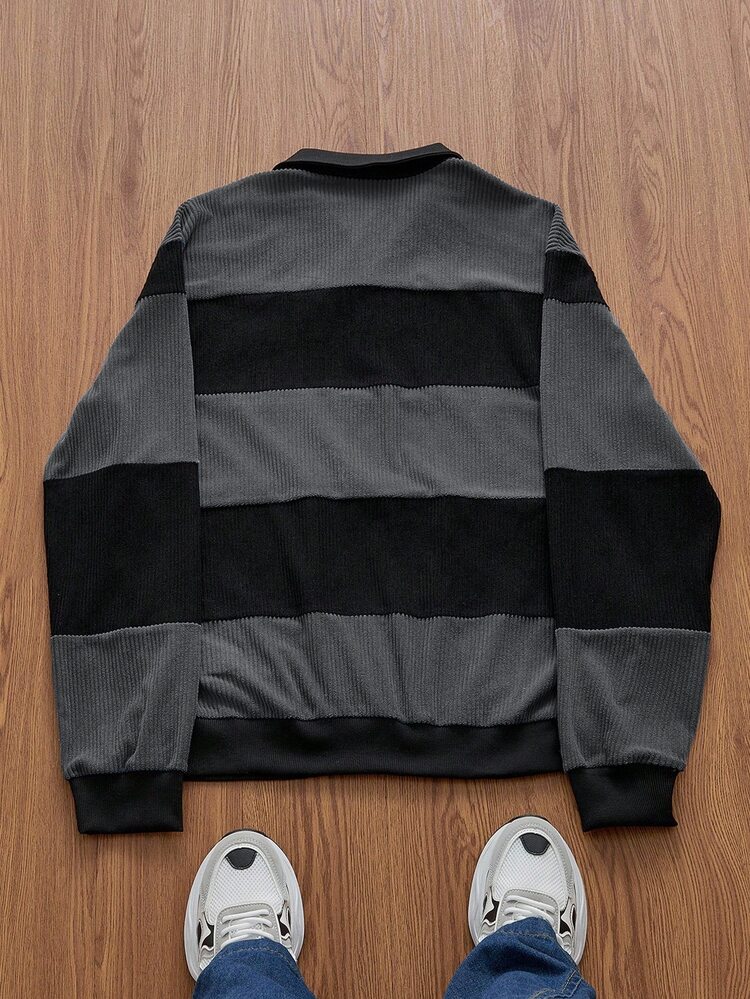 SWAVVY Men's Knit Fashion Casual Loose Long Sleeve Half-Zip Sweatshirt - Black - View 2