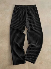 HIMLAND Men's Striped Pleated Casual Commute Long Pants - Black - View 2