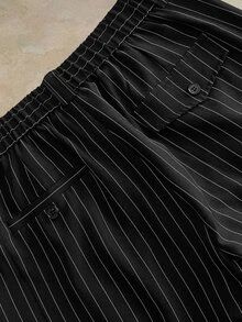 HIMLAND Men's Striped Pleated Casual Commute Long Pants - Black - View 4