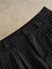 HIMLAND Men's Striped Pleated Casual Commute Long Pants - Black - View 3