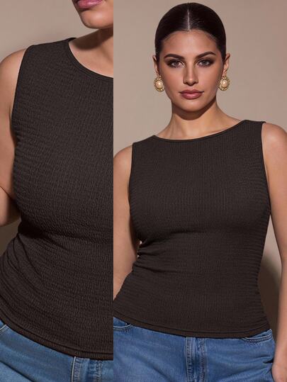 SHEIN BAE CURVE Plus Size Women's Fitted Social Blouse,Everyday Casual Vacation,Beach,Festival & Birthday Outfits,Halloween,Brown Top, Suitable For Work Or Going Out.