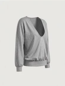 Sweetra Women's Minimalist Athleisure Athletic Solid Color Long Sleeve Sports T-Shirt For Daily Wear Gym Workout Grey Autumn - Grey - View 1