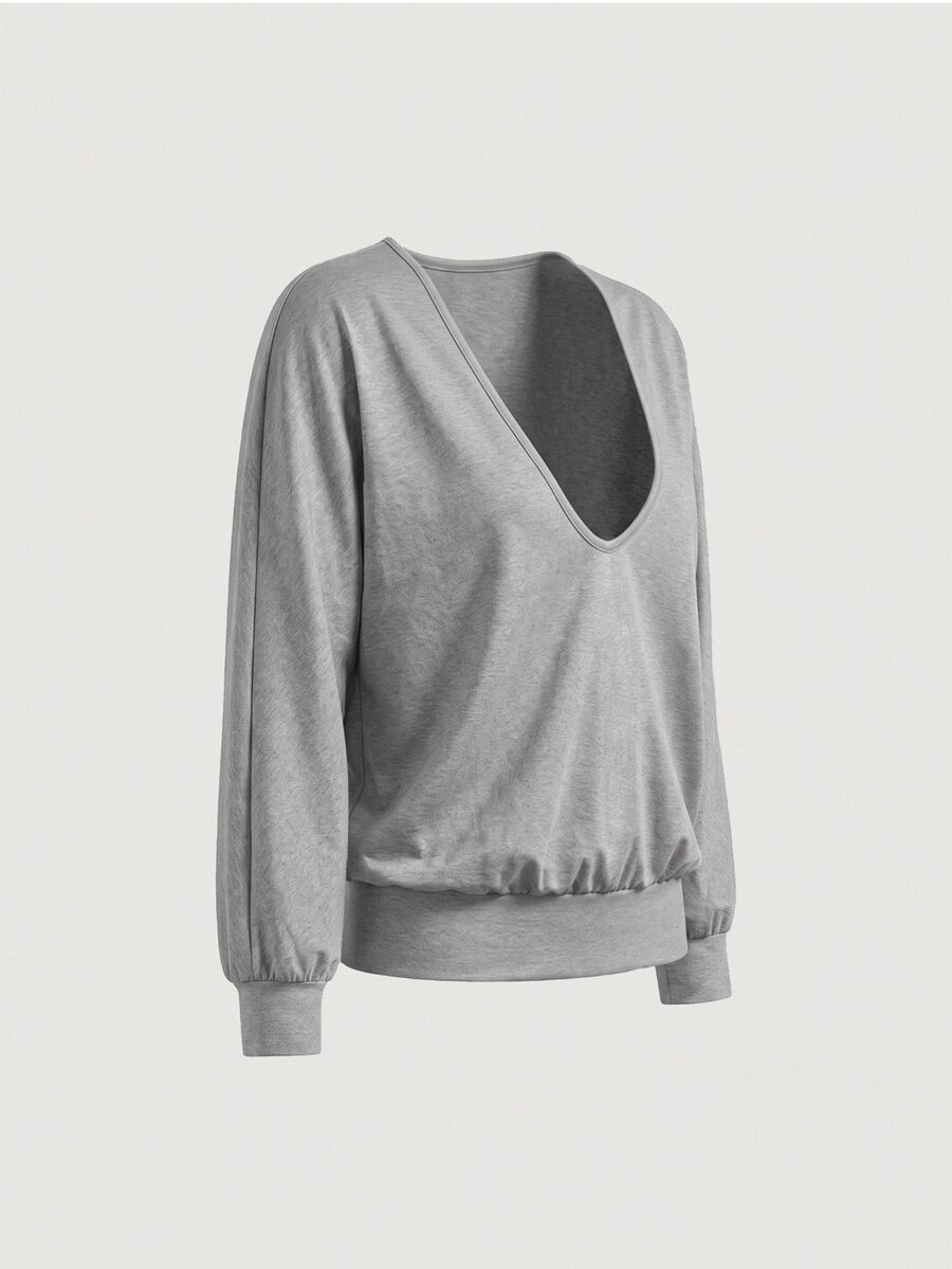 Sweetra Women's Minimalist Athleisure Athletic Solid Color Long Sleeve Sports T-Shirt For Daily Wear Gym Workout Grey Autumn - Grey - View 1