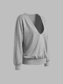 Sweetra Women's Minimalist Athleisure Athletic Solid Color Long Sleeve Sports T-Shirt For Daily Wear Gym Workout Grey Autumn - Grey - View 3