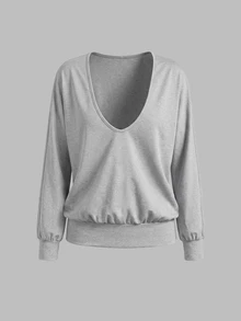 Sweetra Women's Minimalist Athleisure Athletic Solid Color Long Sleeve Sports T-Shirt For Daily Wear Gym Workout Grey Autumn - Grey - View 2