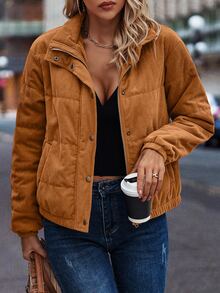 Louniche Snap Button Up Padded Padded Coat Clothes Winter Fall/Winter,Autumn - Redwood - View 5