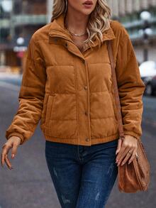 Louniche Snap Button Up Padded Padded Coat Clothes Winter Fall/Winter,Autumn - Redwood - View 3