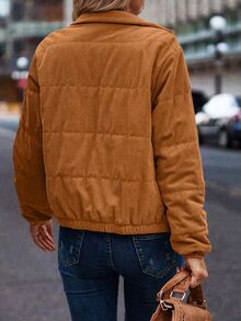 Louniche Snap Button Up Padded Padded Coat Clothes Winter Fall/Winter,Autumn - Redwood - View 2