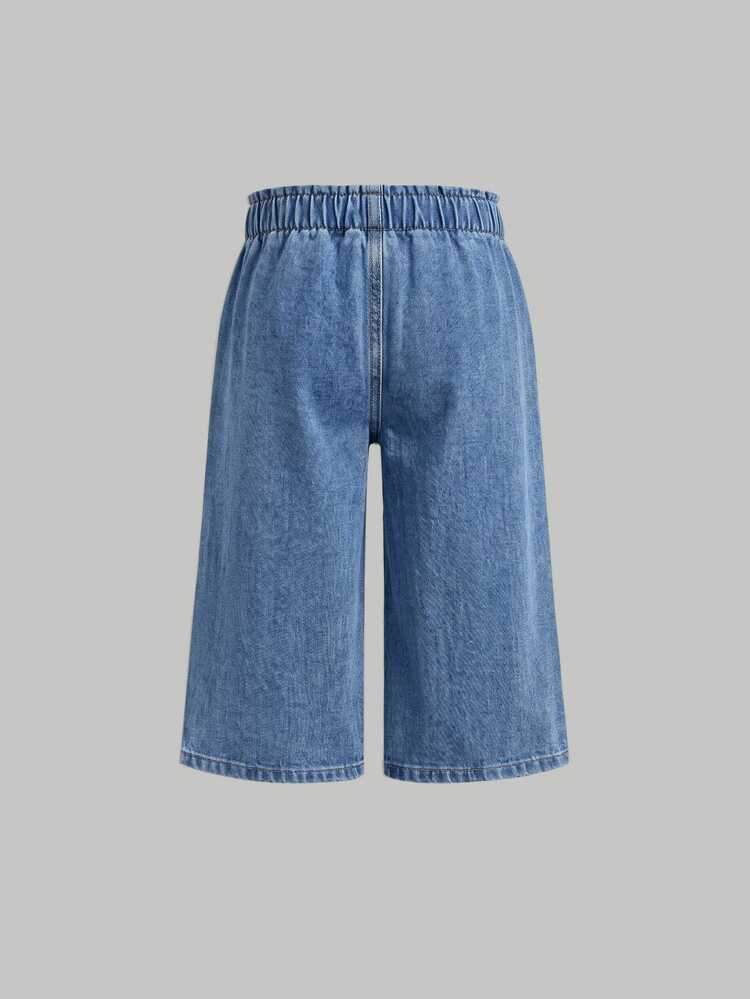 SHEIN Baby Girl Waist Button Design Casual Loose Denim Jeans - Light Wash - View 2
