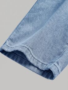 SHEIN Baby Girl Waist Button Design Casual Loose Denim Jeans - Light Wash - View 3