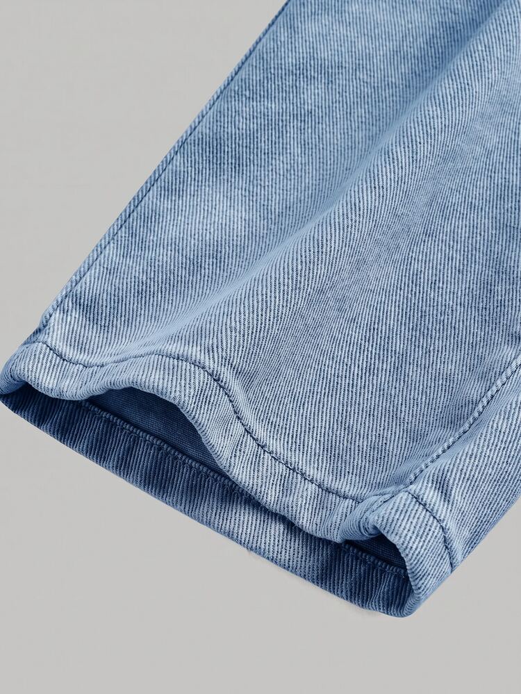 SHEIN Baby Girl Waist Button Design Casual Loose Denim Jeans - Light Wash - View 3