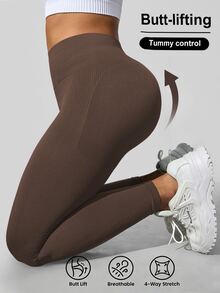 Solea Cove Legging Olahraga Wanita Ukuran Plus Tanpa Jahitan - Coffee Brown - View 3