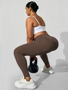 Solea Cove Legging Olahraga Wanita Ukuran Plus Tanpa Jahitan - Coffee Brown - View 7