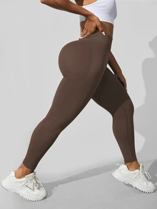 Solea Cove Legging Olahraga Wanita Ukuran Plus Tanpa Jahitan - Coffee Brown - View 6