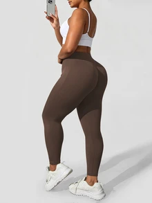 Solea Cove Legging Olahraga Wanita Ukuran Plus Tanpa Jahitan - Coffee Brown - View 4