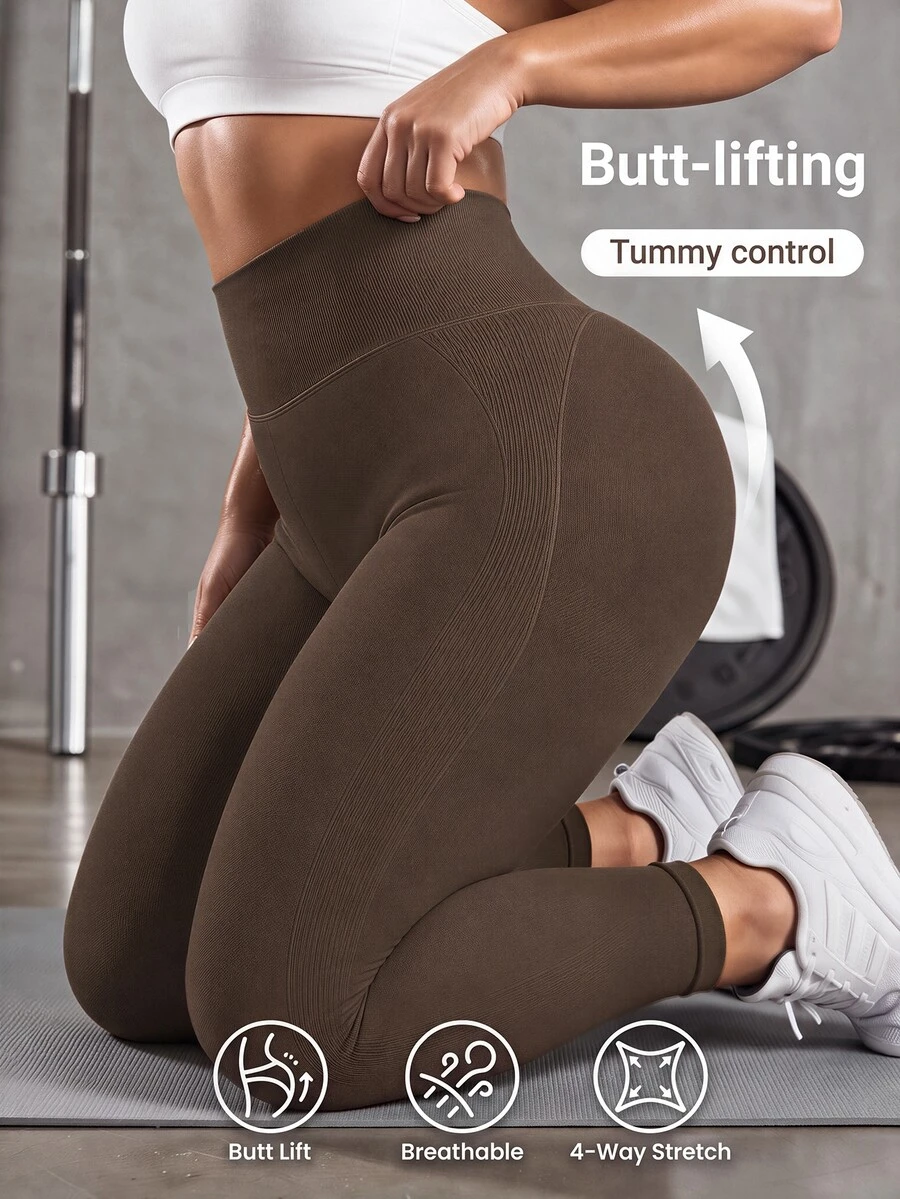 Solea Cove Legging Olahraga Wanita Ukuran Plus Tanpa Jahitan - Coffee Brown - View 1
