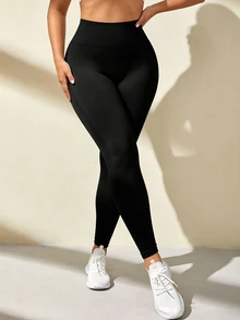 Solea Cove Legging Olahraga Wanita Ukuran Plus Tanpa Jahitan - Hitam - View 5