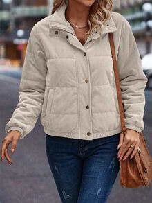 Louniche Snap Button Up Padded Padded Coat Clothes Winter Fall/Winter - Apricot - View 5