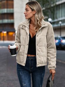 Louniche Snap Button Up Padded Padded Coat Clothes Winter Fall/Winter - Apricot - View 2