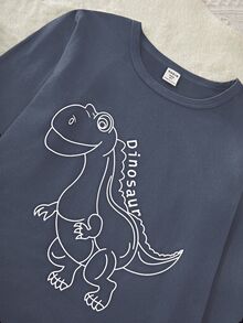 Tween Boy Comfortable Dinosaur Print Long Sleeve Top And Pants Pajama Set, Autumn - Khaki - View 6