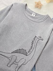 Tween Boy Comfortable Dinosaur Print Long Sleeve Top And Pants Pajama Set, Autumn - Khaki - View 5