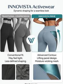 Innovista Women's High Waist Contrast Mesh Leggings Compression Squat Proof Booty Lift High Stretch Running Gym Yoga Training Breathable Activewear - Blue - View 4