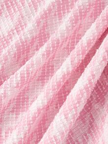 SHEIN MOD Plus Size Autumn Pink Houndstooth Bell Sleeve A-Line Skirt Suit Set, Preppy Style, Vintage Casual Outfit For Girls, Daily Commute, Travel And Party Wear - Pink - View 9