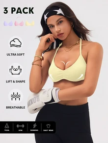 Velisys Velisys Solid Color Seamless Halter Neck Women's Sports Bra - Multicolor - View 4