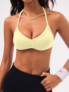 Velisys Velisys Solid Color Seamless Halter Neck Women's Sports Bra - Multicolor - View 5