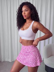 Mistrie Leopard Print Wide Waist Sports Skort - Multicolor - View 2