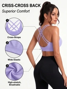 Slayform Slayform Minimalist Solid Color Seamless High Elasticity Sports Bra - Lilac Purple - View 7
