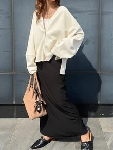FRIFUL Women's Korean Style Solid Color Sweatshirt For Autumn - Beige - View 4