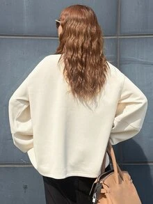 FRIFUL Women's Korean Style Solid Color Sweatshirt For Autumn - Beige - View 2